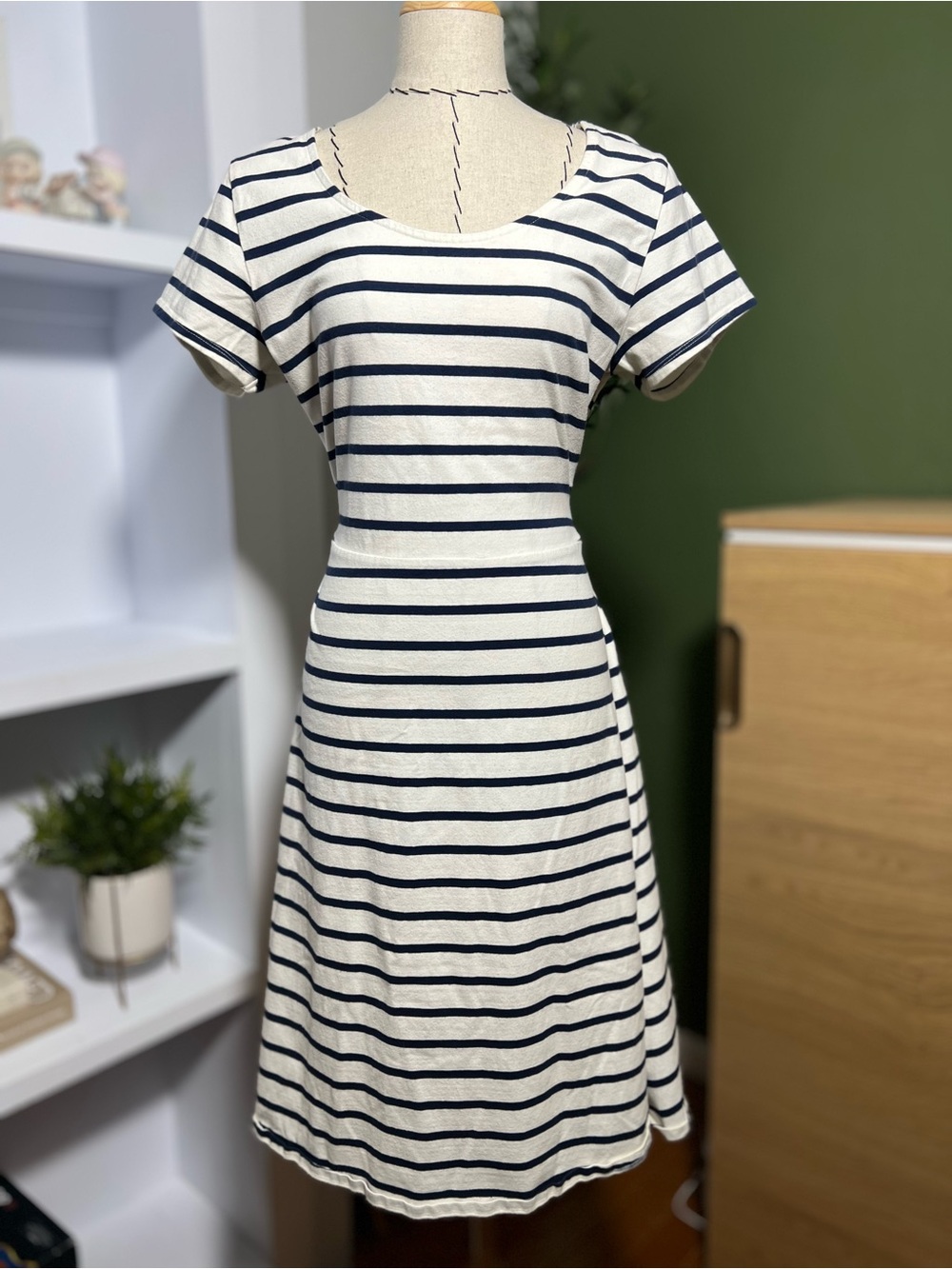 Hope & Henry Navy Stripe Fit & Flare Dress Organic Cotton Size 10